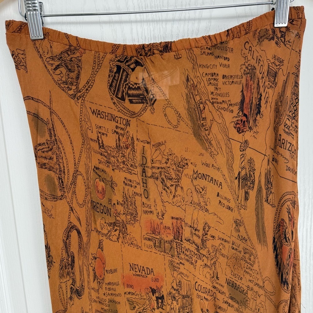 Vintage Western Americana Novelty USA Map Print Slip Skirt Size Medium 90s - Picture 4 of 7